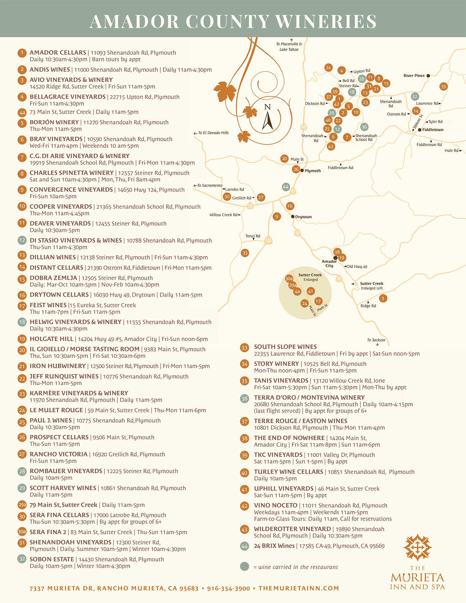 amador wine country map and top wineries, click link above to view accessible pdf map